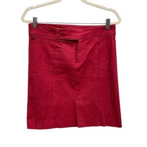 Y2K Ralph Lauren Mini Skirt Size 8 Flat Front Red Cotton Blend Career Retro